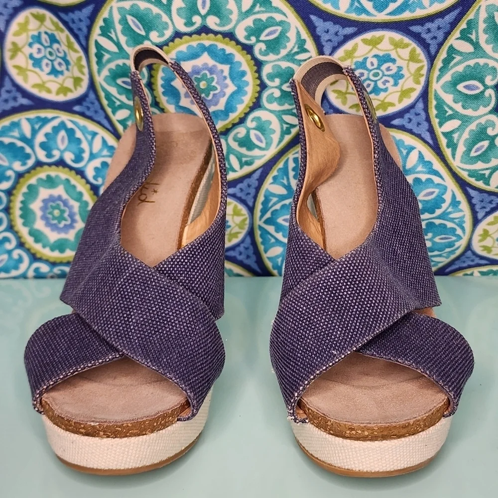 Splendid Denim Canvas Crisscross Platform Wedge Sandals Slingback 10